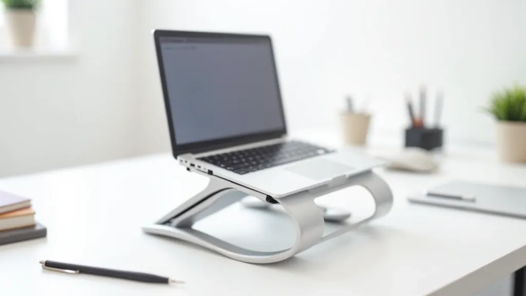 Ergonomický stojan na laptop z hliníku na čistém pracovním stole